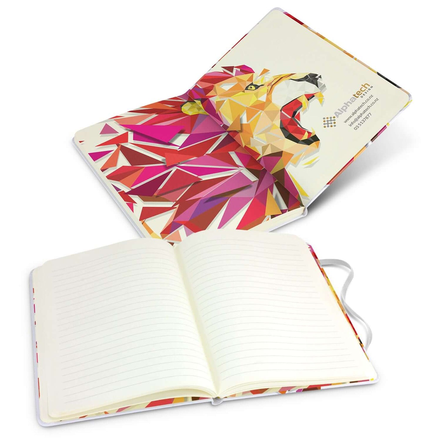 Supra Full Colour Notebook with colorful geometric lion design and lined pages, perfect corporate gift.