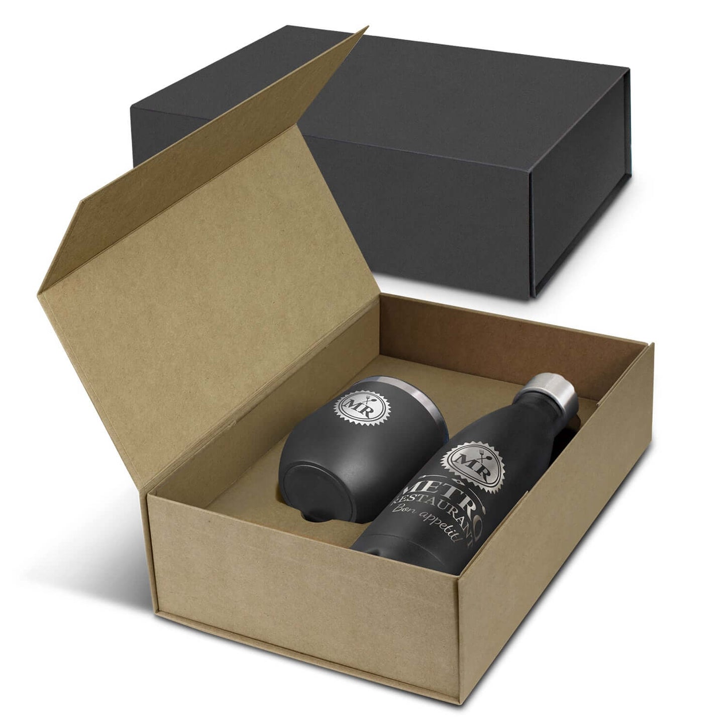 Cordia Vacuum Gift Set in a black gift box featuring a vacuum bottle and cup.
