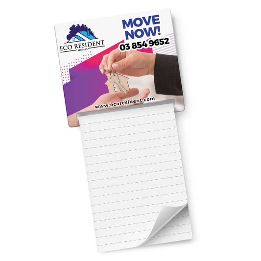 Magnetic Memo Pad - A7 with lined pages, designed for quick notes, featuring a fridge-mountable magnetic holder.