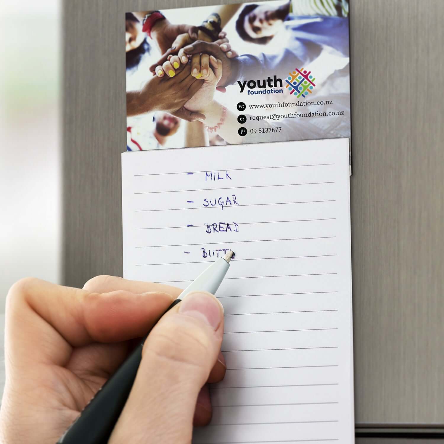 Magnet Pad - Lined with shopping list on a fridge, perfect for corporate gift and note-taking.
