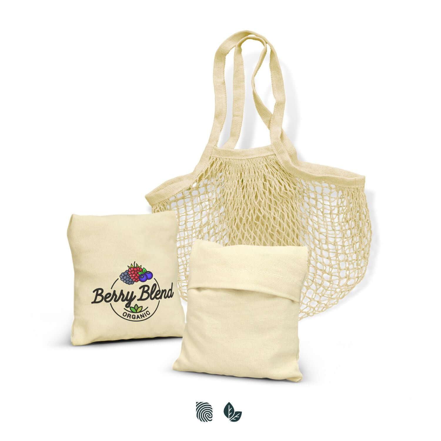 Cotton Mesh Foldaway Tote Bag with logo and two cotton pockets, ideal for eco-friendly shopping as a corporate gift.