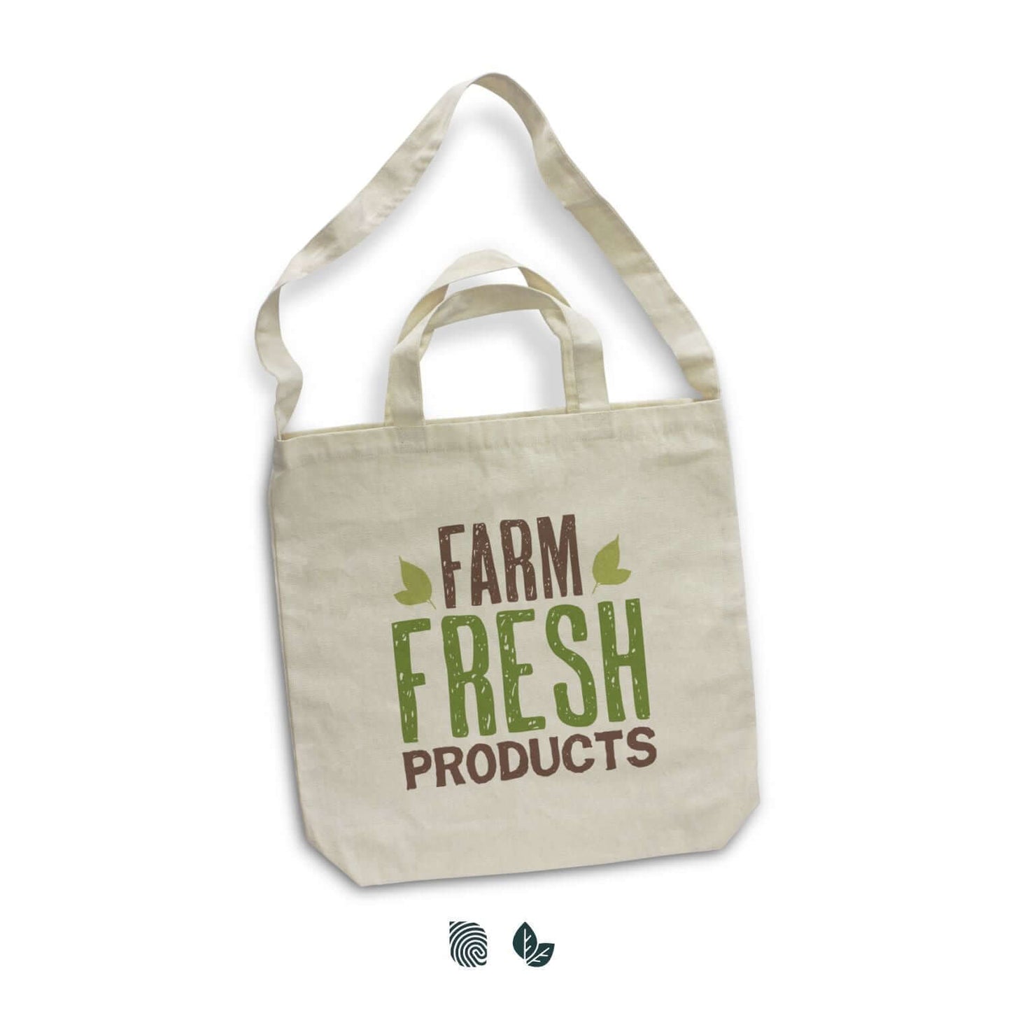 Cotton Shoulder Tote Bag featuring 'Farm Fresh Products' design, ideal for eco-friendly shopping and everyday use.