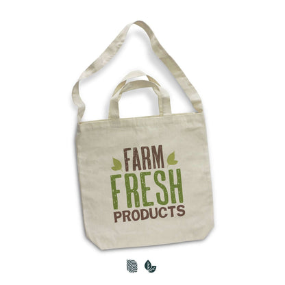 Cotton Shoulder Tote Bag featuring 'Farm Fresh Products' design, ideal for eco-friendly shopping and everyday use.