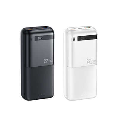 Remax RPP-72 Fast Charging Powerbank 20000mAh in black and white with digital display
