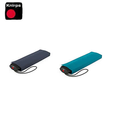 Knirps AS.050 Slim Medium Manual Umbrella V2 folded in navy and teal with Knirps logo.
