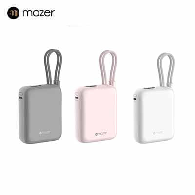 Mazer PowerCharge Nano Duo 10,000mAh PD35W Power Bank with Built-in Dual USB-C Cables (CCC Certified)