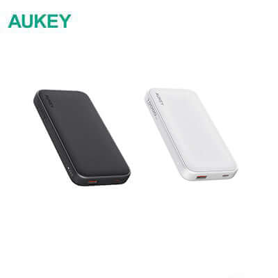 Aukey PB-Y46P Spark Go 10000mAh Plus Fast Charging Power Bank in black and white