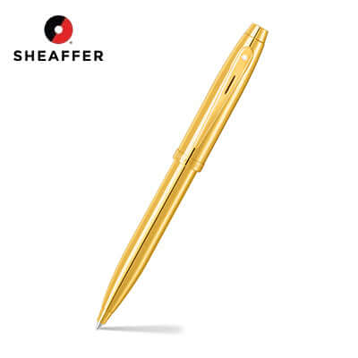 Sheaffer® Glossy PVD Gold Ballpoint Pen With PVD Gold Trim on a white background, perfect for corporate gifts.