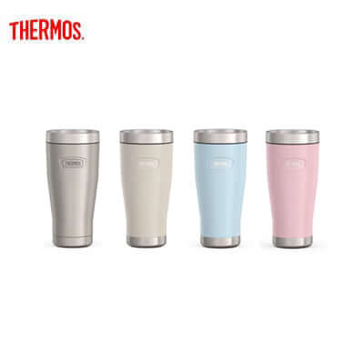 Thermos 16oz Icon™ Tumbler in four colors displayed, perfect for corporate gift options.
