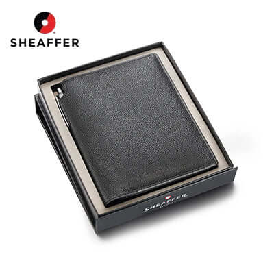 Sheaffer Gift Set Sentinel Ballpoint Pen with Leather Passport Holder in elegant packaging.