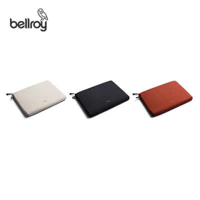 Bellroy Lite Laptop Sleeve 14" in three colors: cream, black, and rust, ideal as a corporate gift.