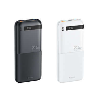 Remax RPP-71 Fast Charging Powerbank 10000mAh in black and white with digital display.