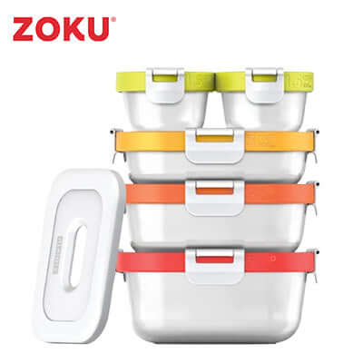 Zoku 11 Piece Neat Stack Food Container featuring colorful storage solutions for meal prep and organization.