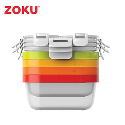 Zoku 11 Piece Neat Stack Food Container with color-coded bands for easy organization and watertight lids.