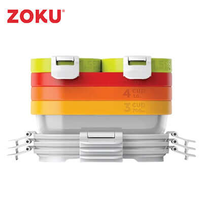 Zoku 11 Piece Neat Stack Food Container with nesting design and color-coded bands for easy organization
