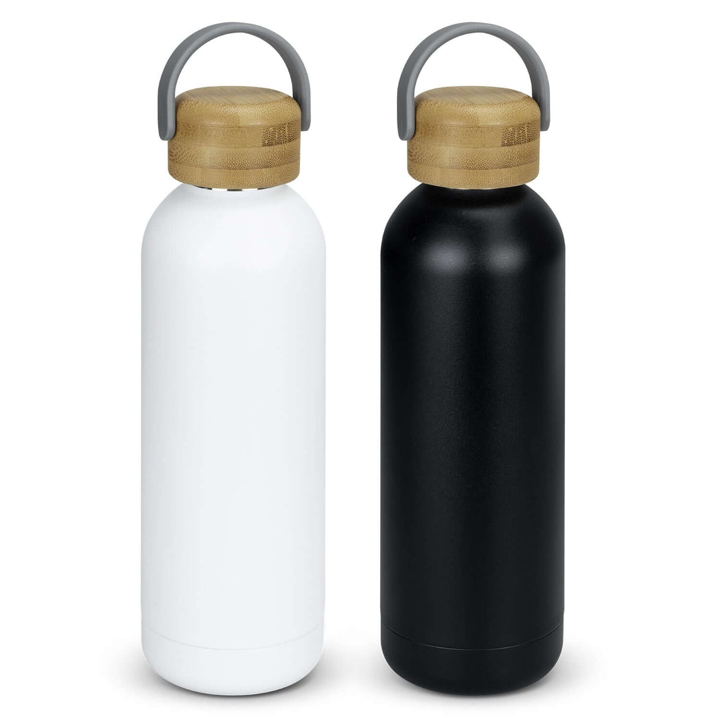 Pasadena Steel Bottle in white and black with bamboo lids, ideal for corporate gifts and on-the-go hydration.