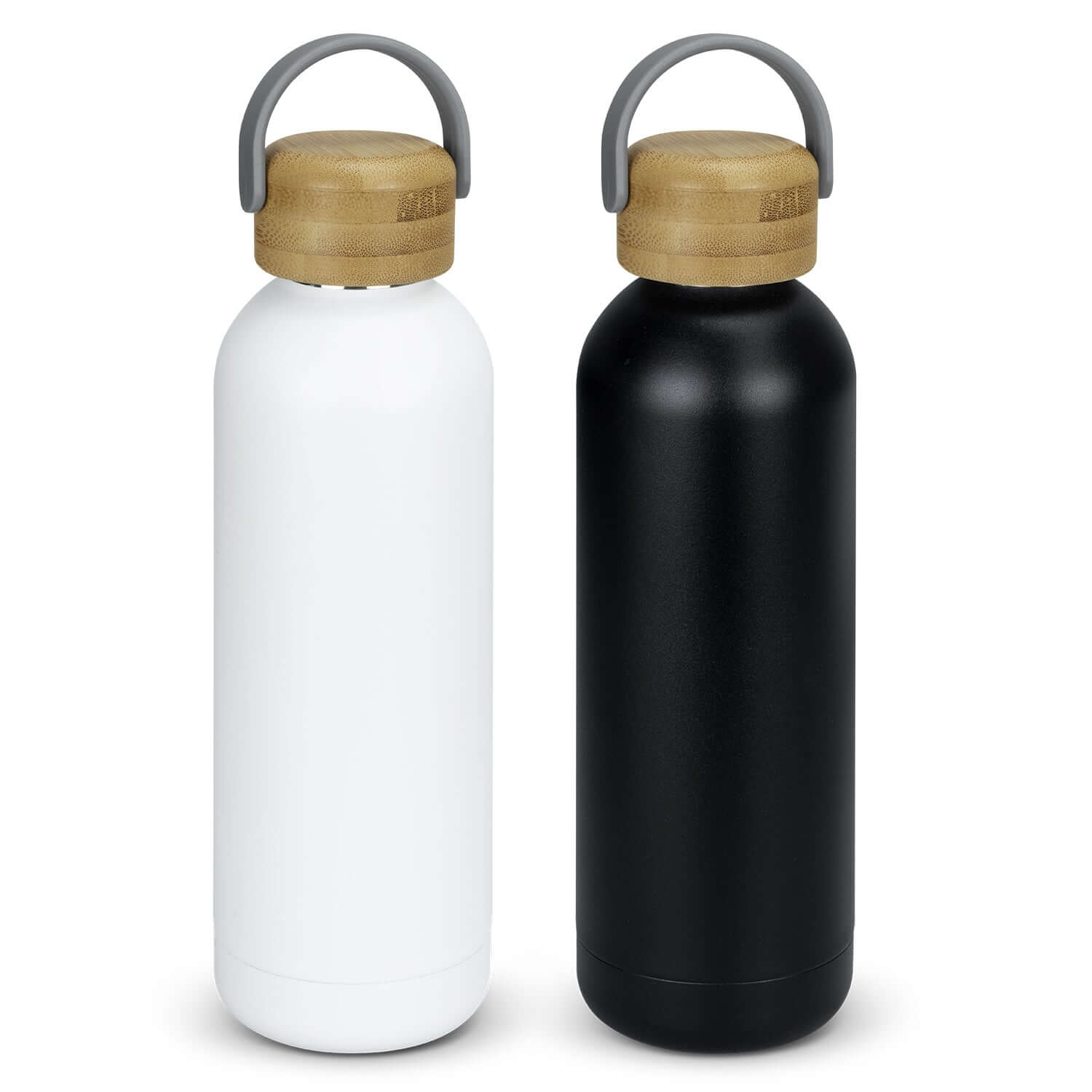 Pasadena Steel Bottle in white and black with bamboo lids, ideal for corporate gifts and on-the-go hydration.