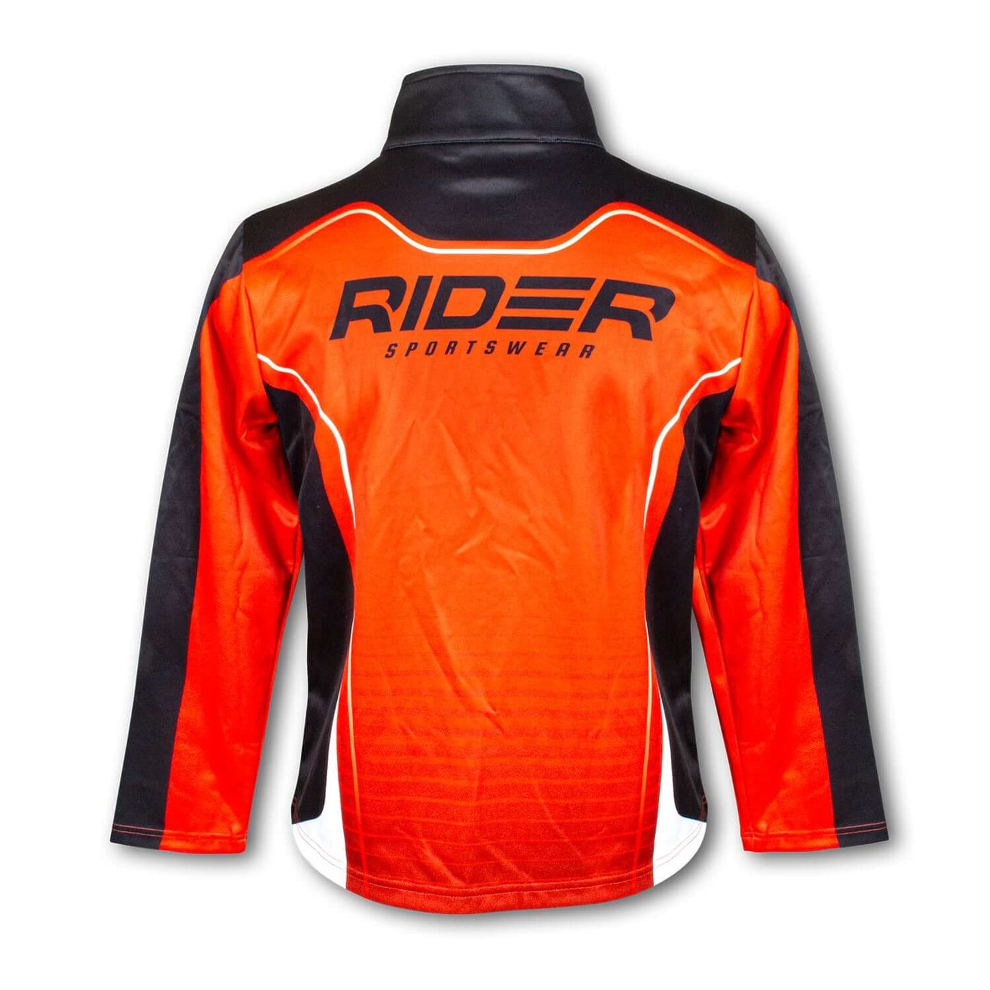 Custom Mens Sports Jacket featuring bold orange design and black accents for durable, stylish sportswear.