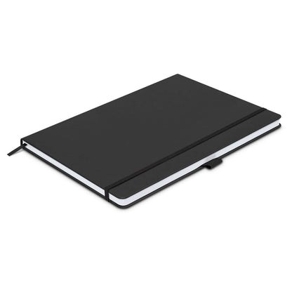 Kingston Hardcover Notebook Large in sleek black with an elastic closure and bookmark ribbon, ideal for a corporate gift.