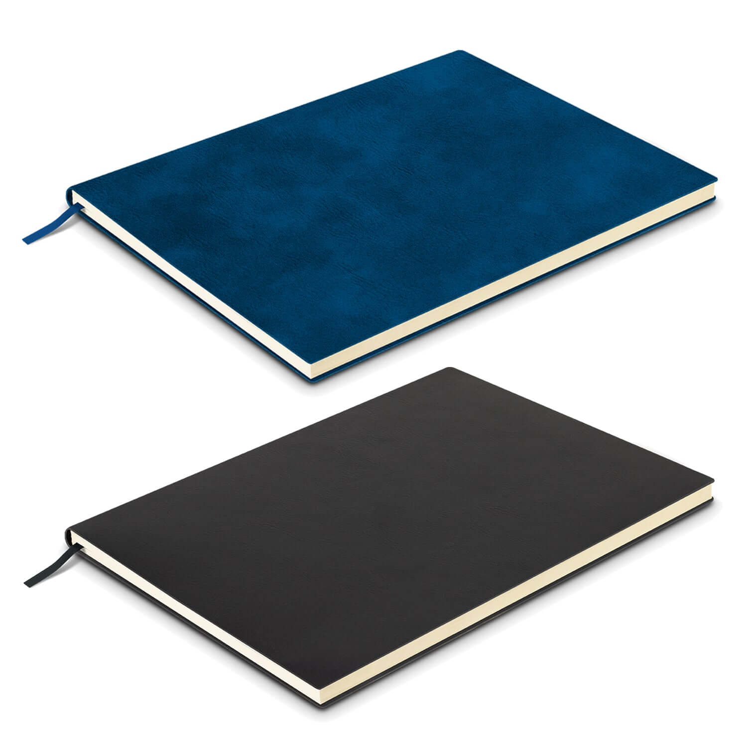 Genoa Soft Cover Notebook Large available in blue and black, ideal as a stylish corporate gift.