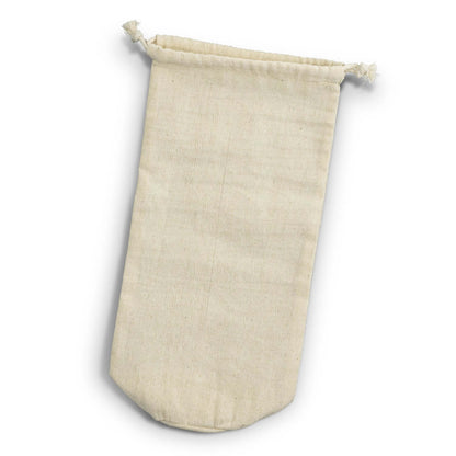 Cotton Bottle Gift Bag made of 120gsm cotton with drawstring closure for gifting standard drink bottles.