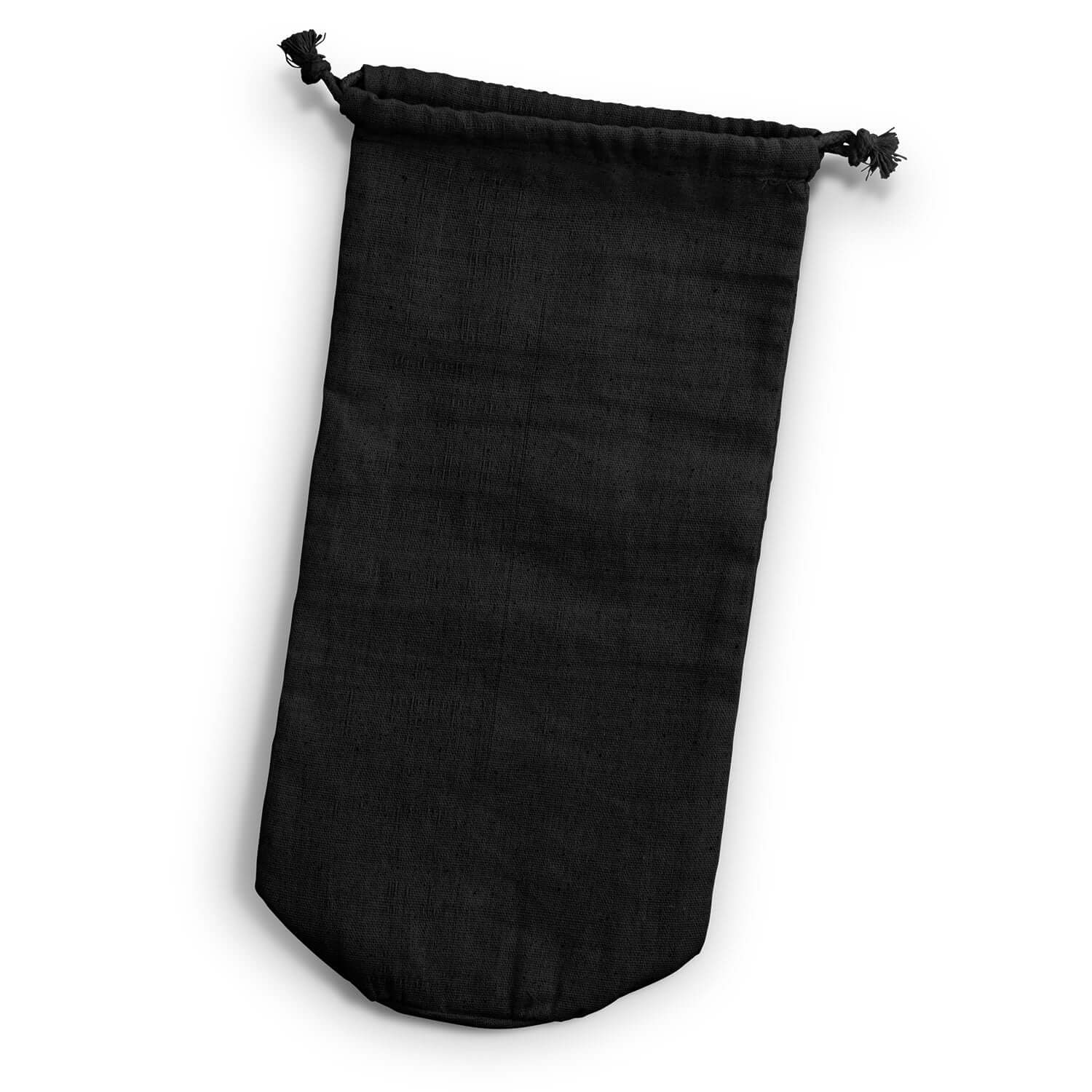 Cotton Bottle Gift Bag in black with drawstring closure, an eco-friendly corporate gift solution.