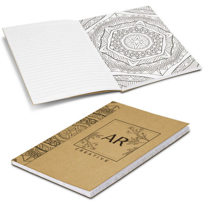Mindfulness Notebook with patterned coloring pages and lined paper for reflections, ideal as a Corporate Gift.