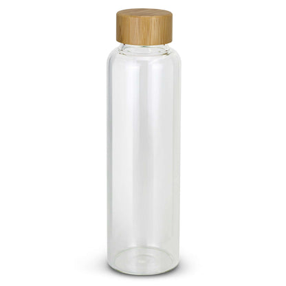 Eden Glass Bottle Bamboo Lid - stylish 600ml borosilicate glass bottle with bamboo lid, perfect for corporate gifts.