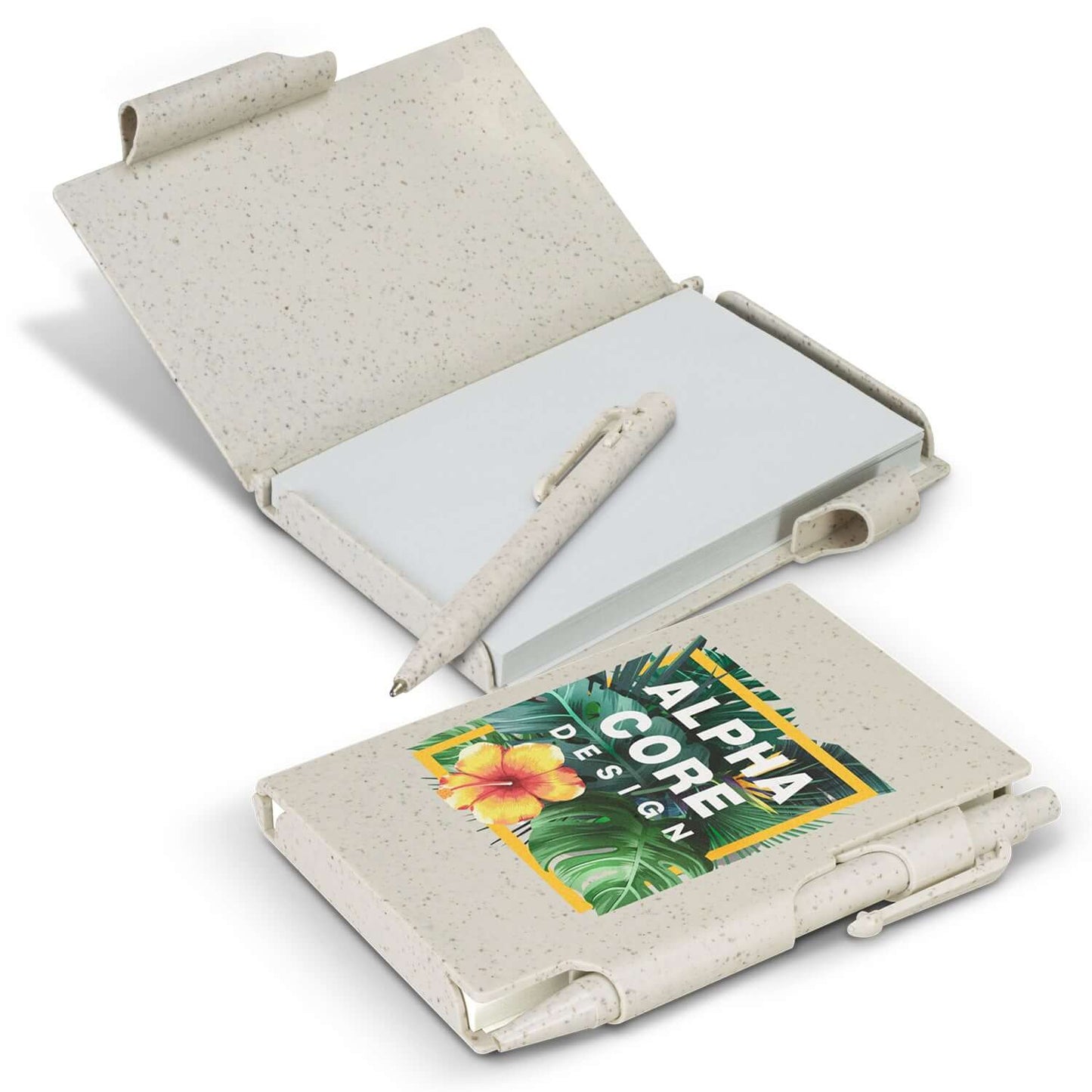 Pocket Rocket Notebook Natural in natural wheat straw fiber with a pen, ideal for corporate gifts.