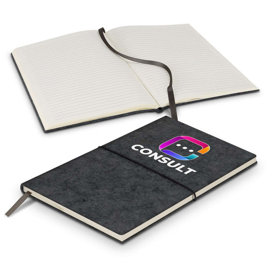 RPET Felt Soft Cover Notebook with elastic closure, bookmark ribbon, and lined pages, ideal as a Corporate Gift.