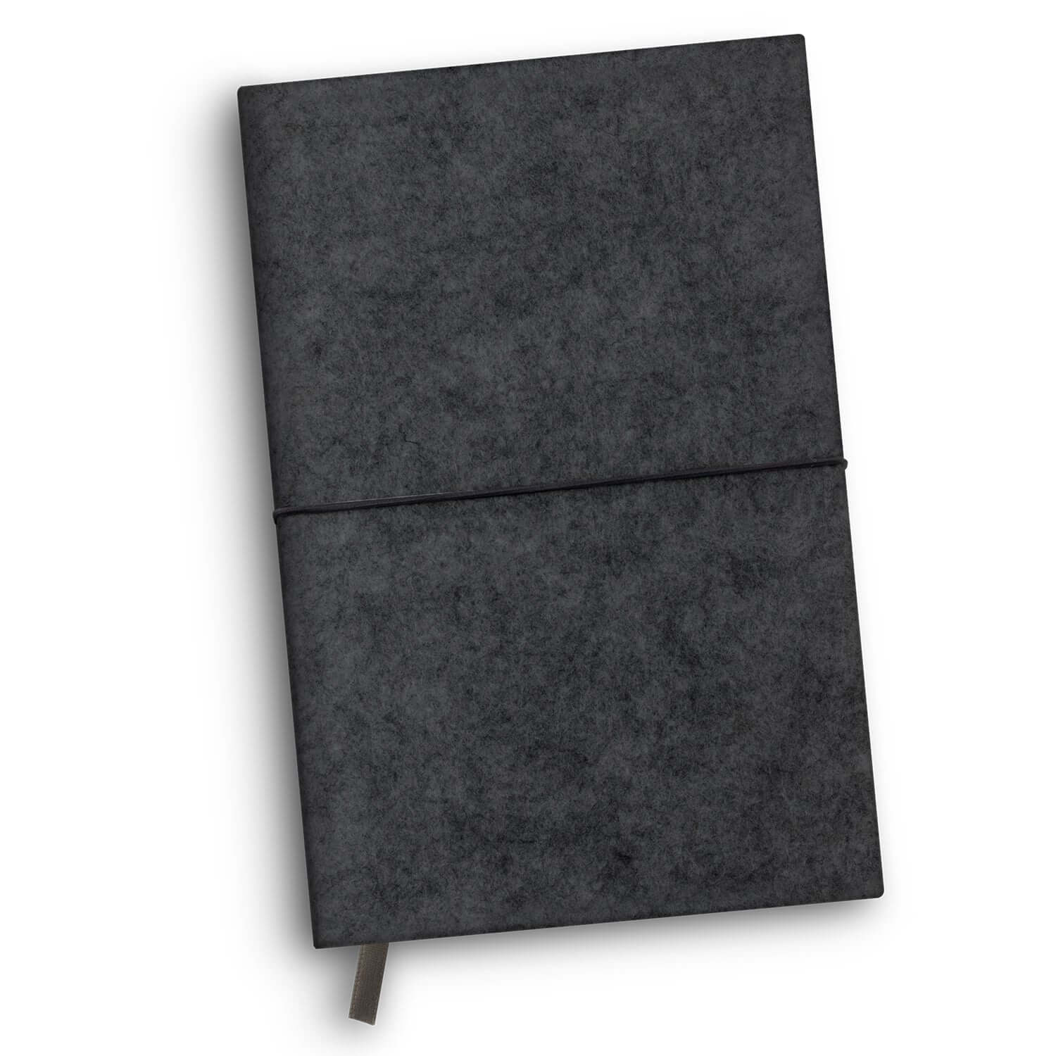 RPET Felt Soft Cover Notebook with elastic closure and bookmark ribbon, ideal for corporate gifts.