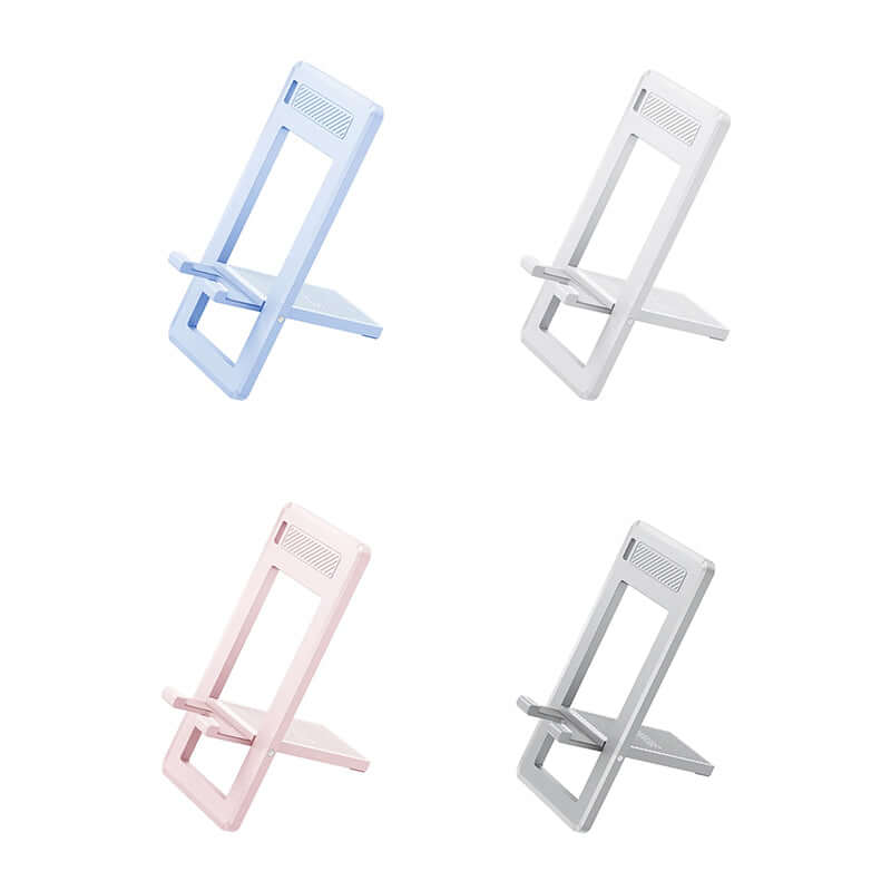 Vention Plastic Portable Phone Stand for Desk in blue, pink, silver, and grey for convenient desk use.
