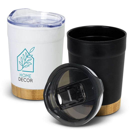 Valetta Double Wall Cup with bamboo base and lid, perfect for corporate gift and modern lifestyle.