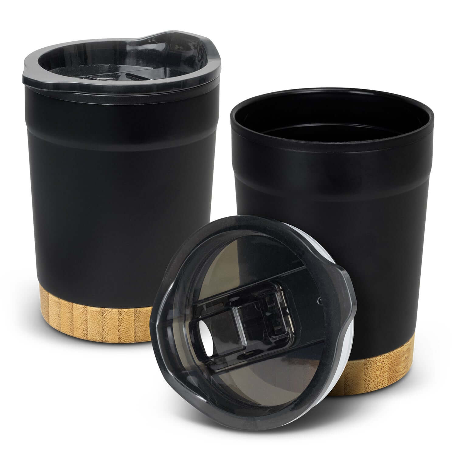 Valetta Double Wall Cup with bamboo base in black, stylish design perfect for modern lifestyle and corporate gift.