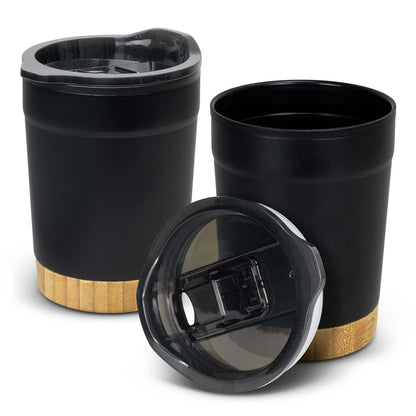 Valetta Double Wall Cup with bamboo base in black, stylish design perfect for modern lifestyle and corporate gift.