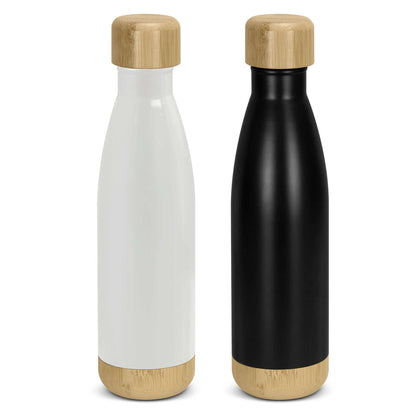Mirage Vacuum Bottle with Bamboo Lid in white and black, perfect for stylish hydration and corporate gift.