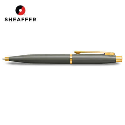 Sheaffer® Glossy Light Gray Ballpoint Pen With PVD Gold-Tone Trim, a stylish corporate gift with elegant design.