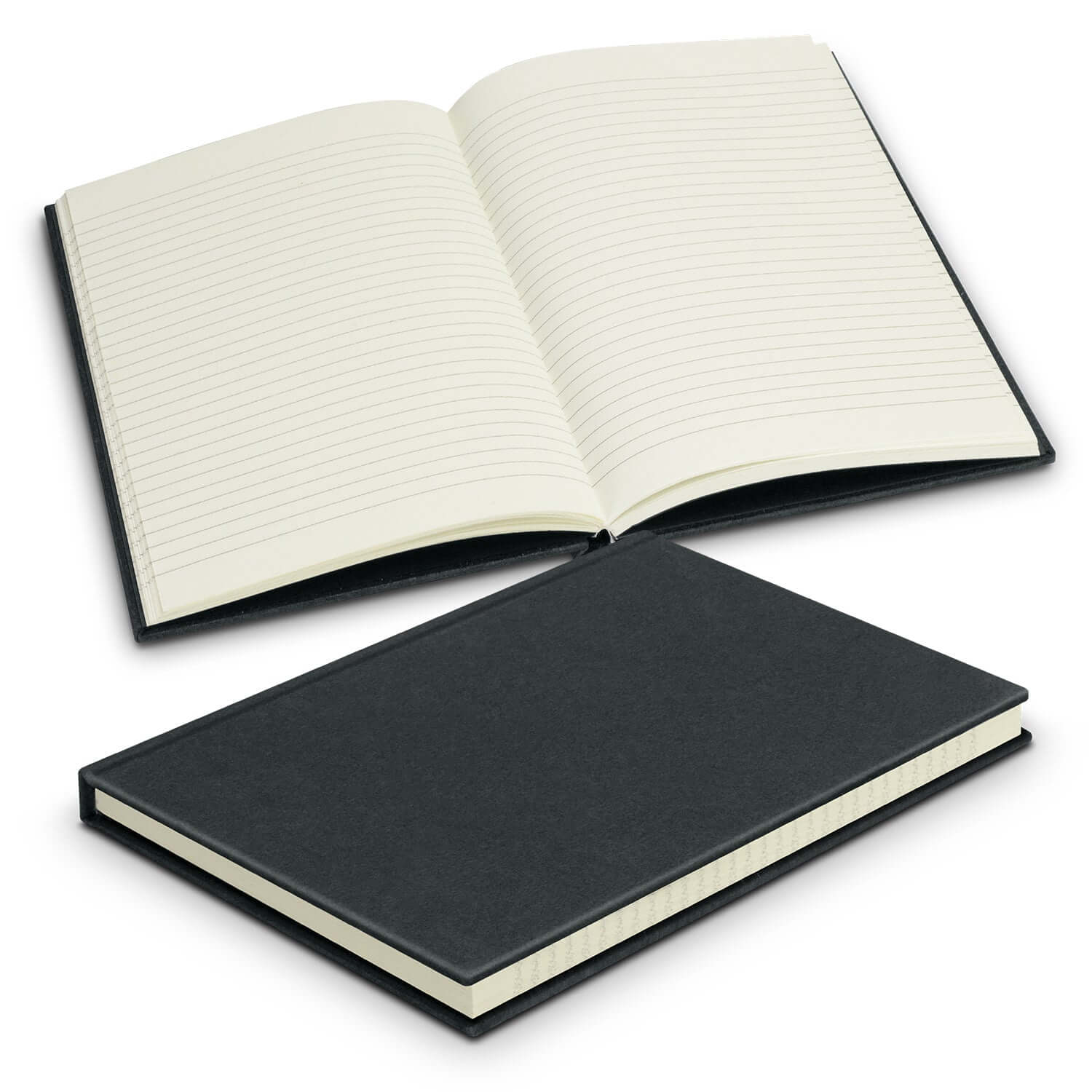 Recycled Cotton Hard Cover Notebook open with lined pages, showcasing eco-friendly design and sturdy hardcover.