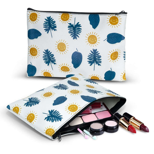 Flora Cosmetic Bag - Medium featuring a floral design and filled with makeup essentials, perfect as a corporate gift.