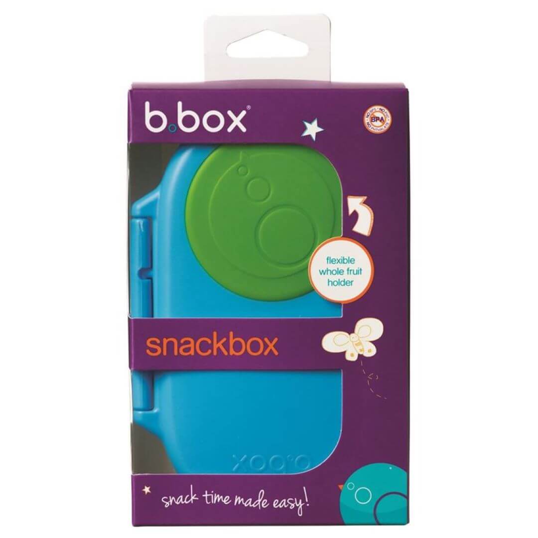 B BOX Snackbox packaging showcasing a flexible whole fruit holder, perfect corporate gift for on-the-go snacking.