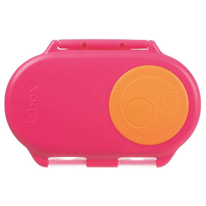 B BOX Snackbox in vibrant pink with orange accent, perfect for corporate gift and on-the-go snacking.