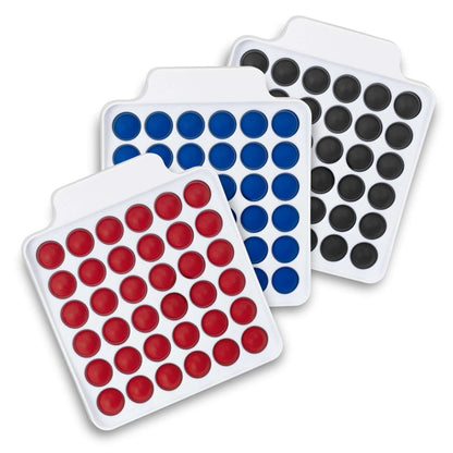 Fidget Popper Board Square in red, blue, and black, ideal for stress relief and corporate gift.