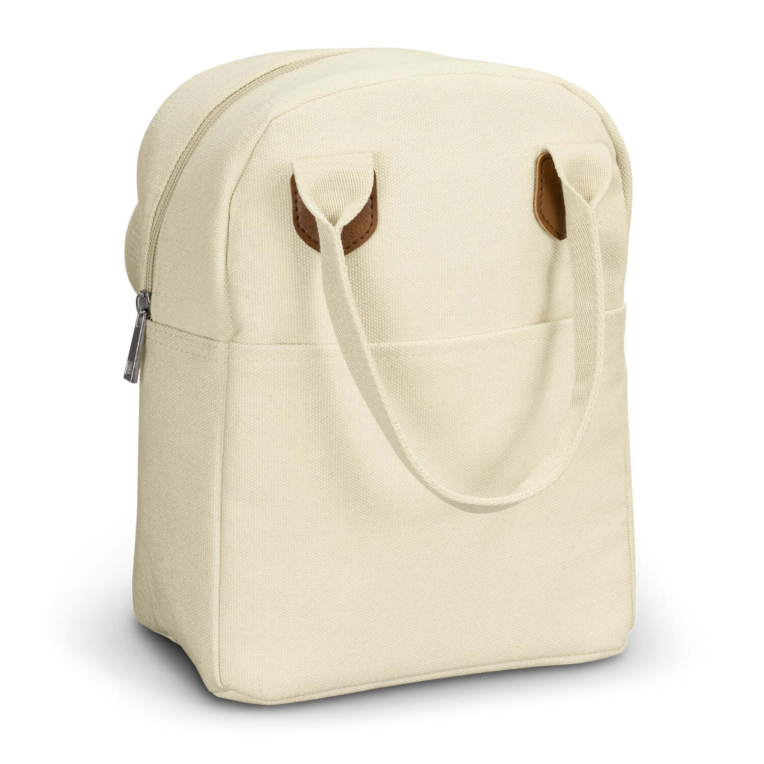 Colton Lunch Bag in cream color with stylish cotton handles and leather-look accents, perfect as a Corporate Gift Singapore.