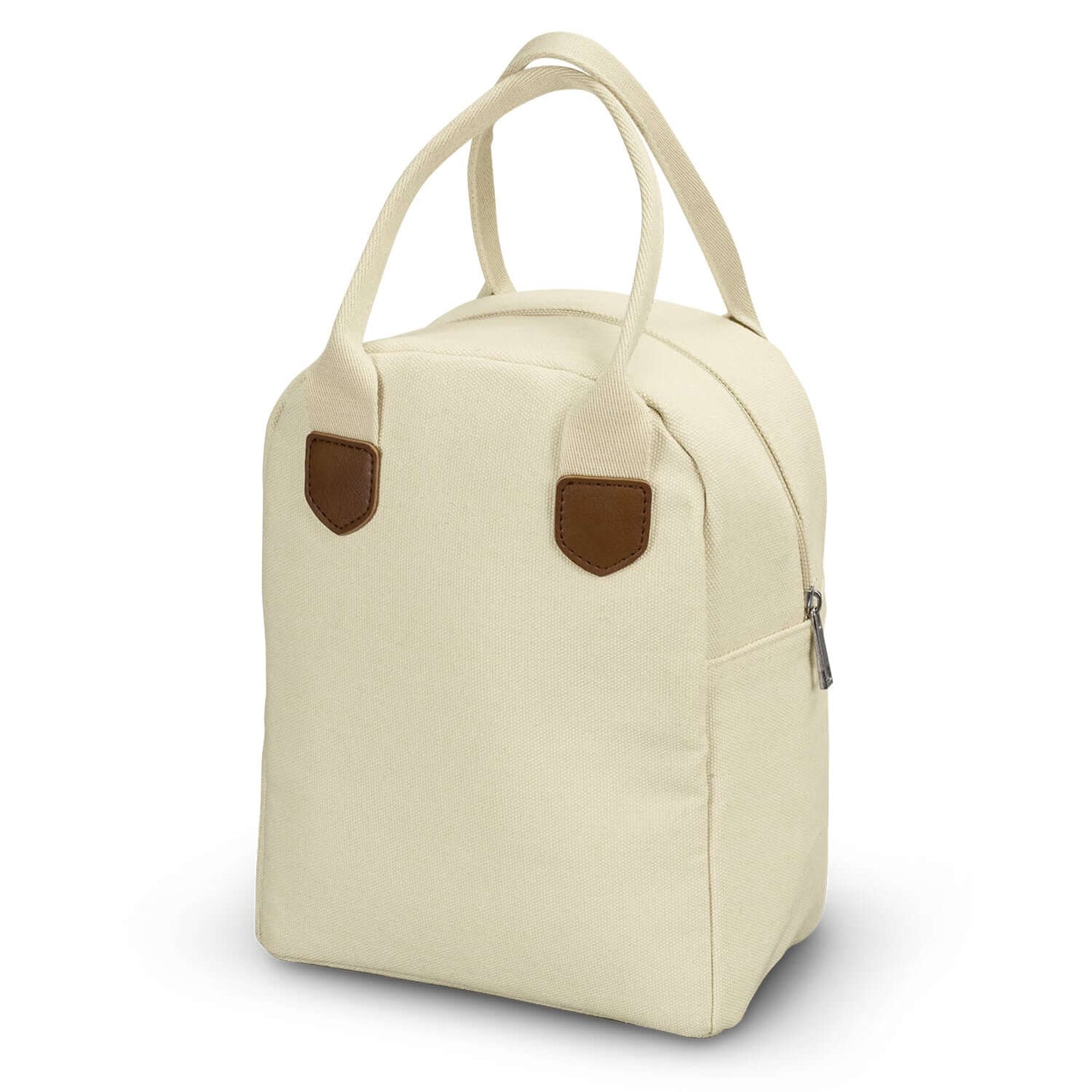 Colton Lunch Bag with cotton canvas exterior and leather-look PU accents, ideal for daily meals and corporate gifts in Singapore.