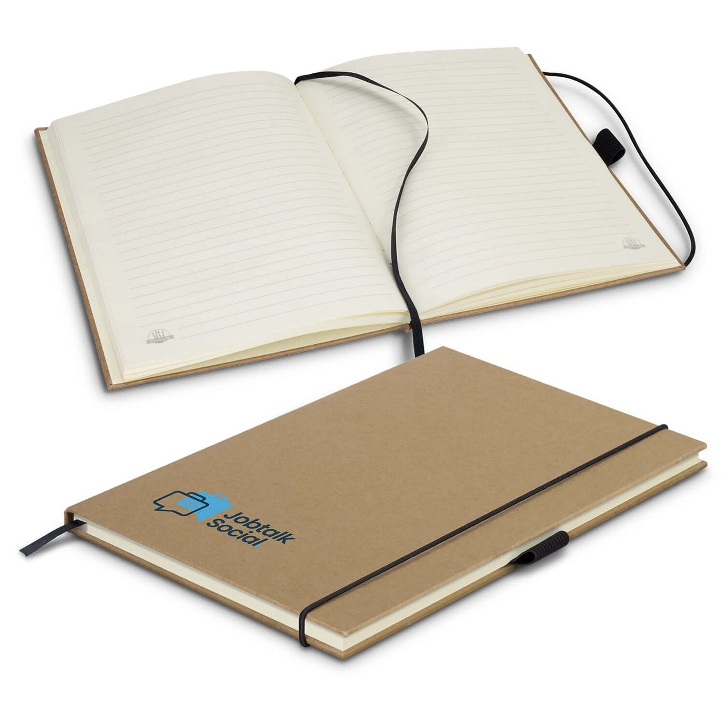 Sugarcane Paper Hard Cover Notebook open view showcasing cream-lined pages and durable craft cover.