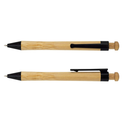 Harvest Bamboo Pen showcasing eco-friendly bamboo design with sleek black trim, perfect for corporate gifts.