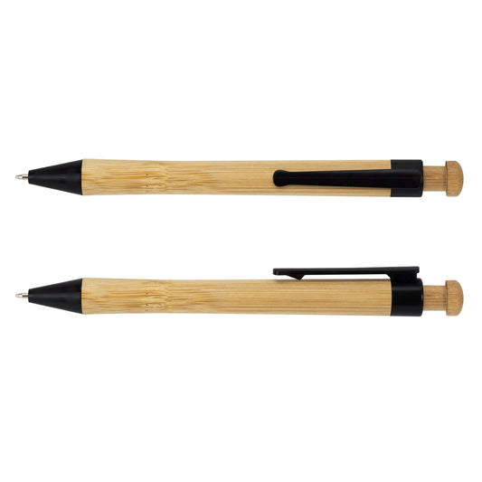 Harvest Bamboo Pen showcasing eco-friendly bamboo design with sleek black trim, perfect for corporate gifts.