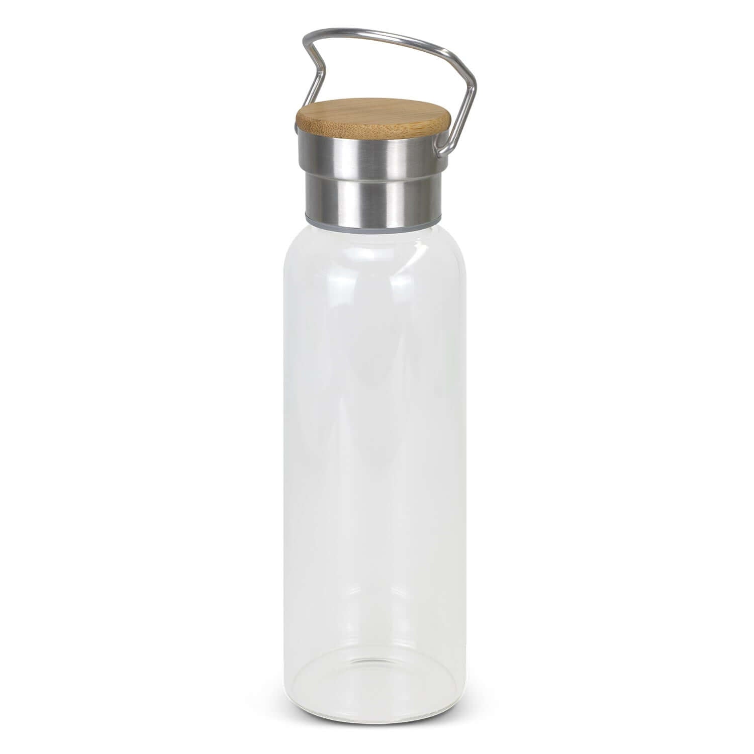 Nomad Glass Bottle with bamboo lid, stylish 600ml water bottle ideal for hydration and as a corporate gift.