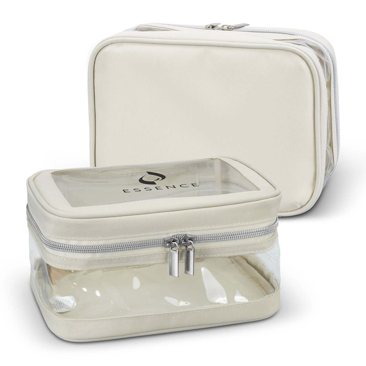 Peony Cosmetic Bag, stylish and durable cosmetic organizer with clear panels and double zipper.
