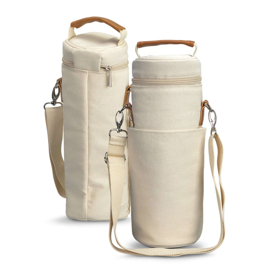 Colton Single Wine Cooler Bag in cream color, featuring cotton canvas and stylish leather-look handles.
